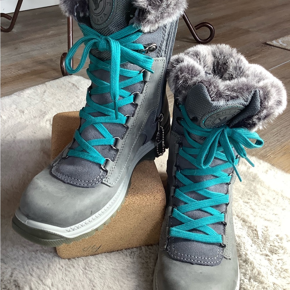Women's Gray Winter Boots with Teal Laces